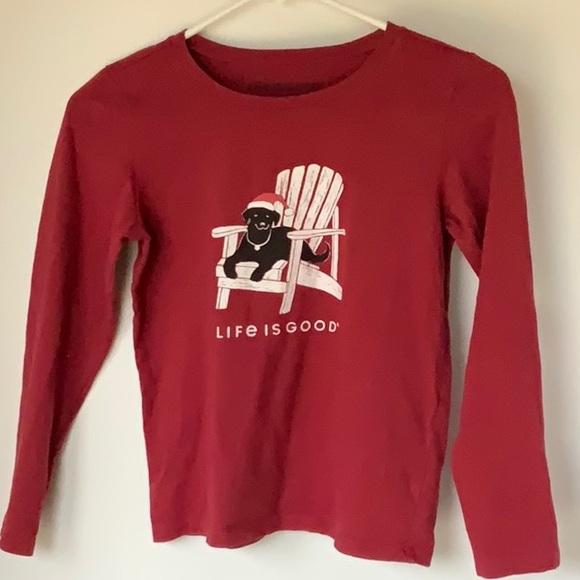 Life is Good Santa Dog on beach chair long sleeve tshirt - Picture 1 of 3